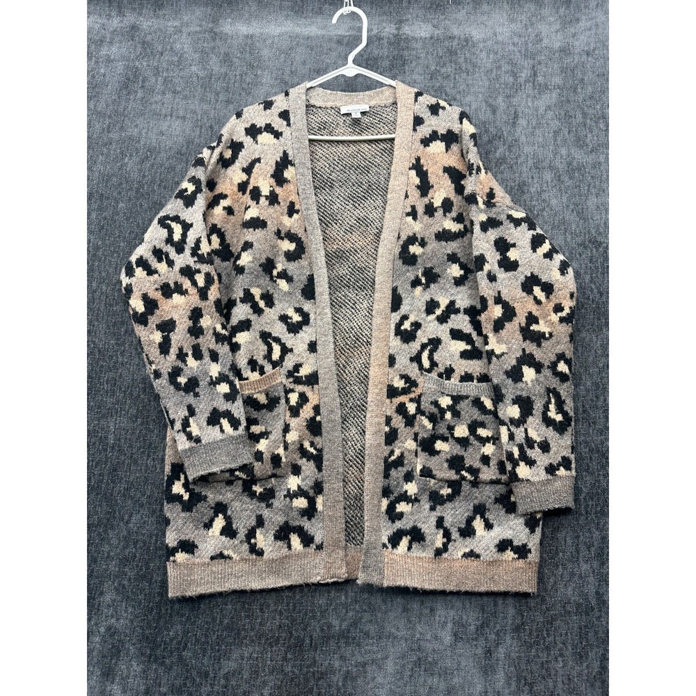 Allison Joy Cardigan Sweater Womens Medium Multi Cheetah Tight Knit Open Front